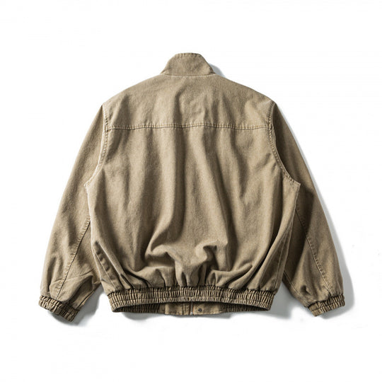 Herren Kastenförmige Canvas-Blousonjacke mit Cordbesatz, Stehkragen und elastischem Saum Nord Taschen