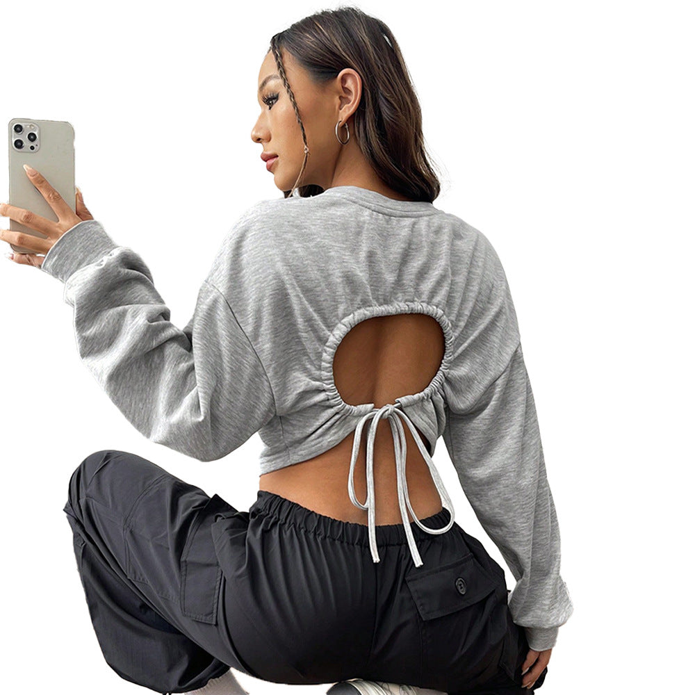 Damen lässiges Cropped-Sweatshirt mit Balloonärmeln Raglannähten und elastischem Saum Nord Taschen