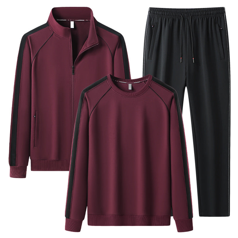 Herren Dreiteiliges Freizeit-Trainingsanzug-Set aus weichem French-Terry mit Reißverschlussjacke, Rundhals-Sweatshirt & Kordel-Jogginghose Nord Taschen