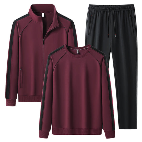 Herren Dreiteiliges Freizeit-Trainingsanzug-Set aus weichem French-Terry mit Reißverschlussjacke, Rundhals-Sweatshirt & Kordel-Jogginghose Nord Taschen