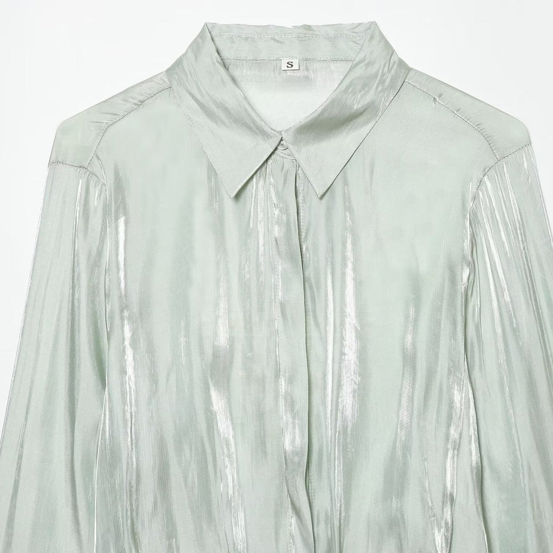 Damen Leichter Satin-Blouson im Crop-Schnitt mit Hemdkragen und Tunnelzug-Detail Nord Taschen