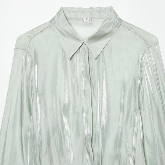 Damen Leichter Satin-Blouson im Crop-Schnitt mit Hemdkragen und Tunnelzug-Detail Nord Taschen