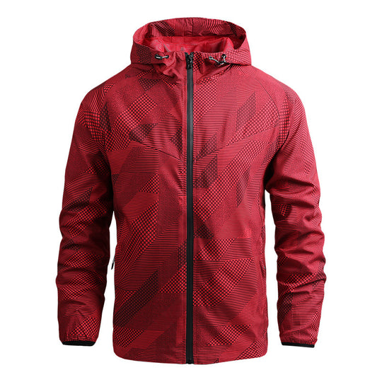 Herren atmungsaktive Softshell-Kapuzenjacke mit geometrischem Allover-Print und sportlicher Passform Nord Taschen
