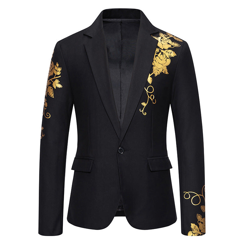 Herren einreihiges Sakko mit schmalem Revers und goldenem Rosenprint Nord Taschen