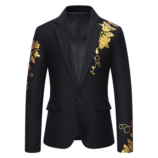 Herren einreihiges Sakko mit schmalem Revers und goldenem Rosenprint Nord Taschen