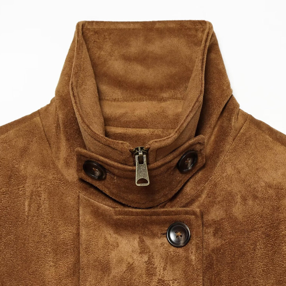 Damen Kurzblouson aus Velours‑Suede mit Knopfleiste, verdecktem Reißverschluss und elastischem Saum Nord Taschen