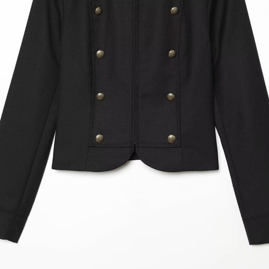 Damen Taillierte Kurzjacke im Militärstil mit Stehkragen und Zierknöpfen Nord Taschen