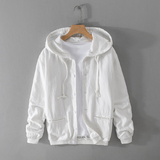 Herren Leichte Leinen-Hoodiejacke mit Knopfleiste und Kordelzug Nord Taschen