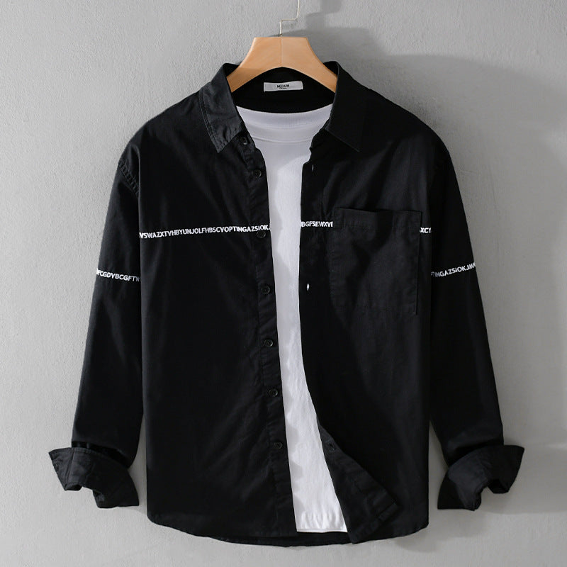 Herren Langarm-Hemd im Overshirt-Stil mit eingearbeitetem Schriftband und Brusttasche Nord Taschen