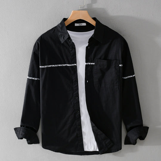 Herren Langarm-Hemd im Overshirt-Stil mit eingearbeitetem Schriftband und Brusttasche Nord Taschen