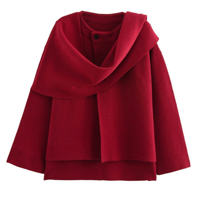 Damen 3500+ zweilagiger Wollmix‑Cape‑Poncho mit Knopfkragen und ausgestellten Ärmeln Nord Taschen