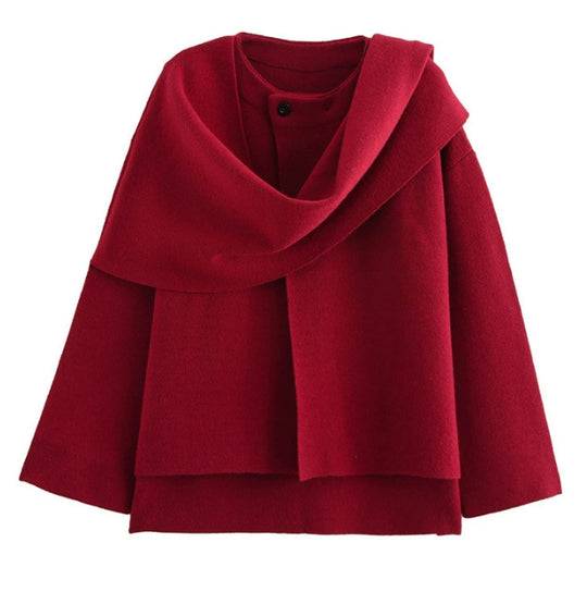 Damen 3500+ zweilagiger Wollmix‑Cape‑Poncho mit Knopfkragen und ausgestellten Ärmeln Nord Taschen