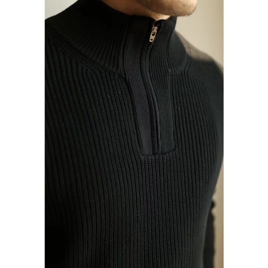 Herren Grobgerippter Halbzip-Strickpullover mit Stehkragen Nord Taschen