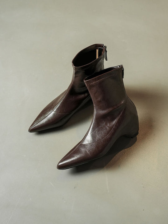 Damen Spitz zulaufende Ankle-Boots aus Glattleder mit integriertem Keilabsatz Nord Taschen