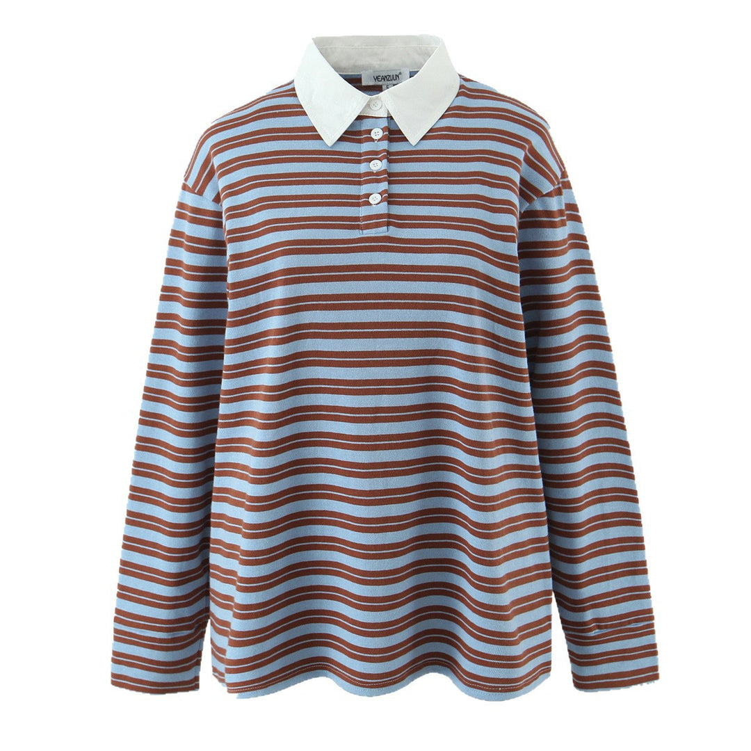 Damen Gestreiftes Oversize-Rugbyshirt mit kontrastierendem Hemdkragen und Knopfleiste Nord Taschen