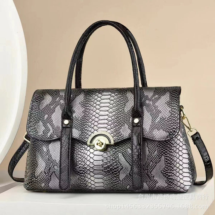 Damen edle Handtasche mit Schlangenlederoptik und klappbarem Überschlag Nord Taschen