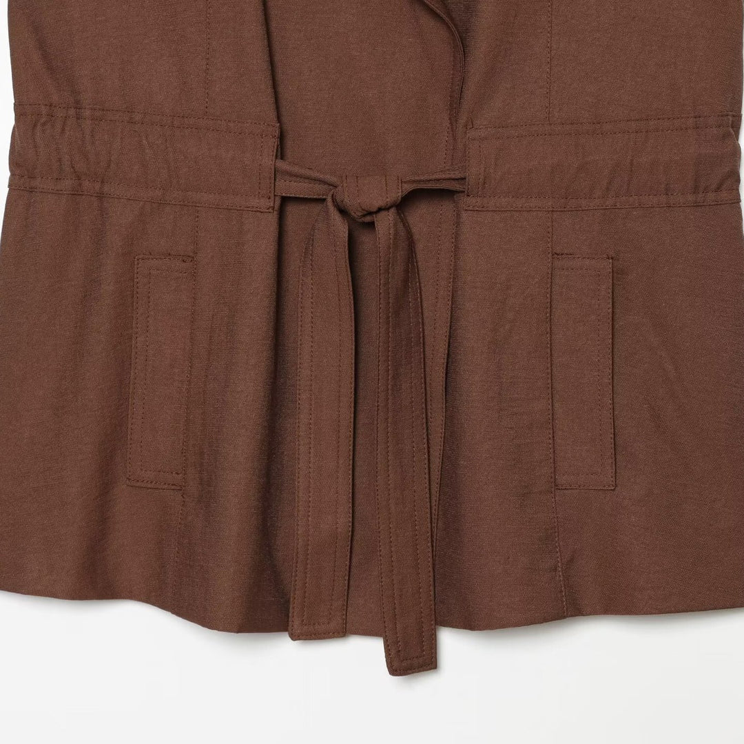 Damen Ärmellose Trenchweste mit Taillengürtel und Reverskragen Nord Taschen