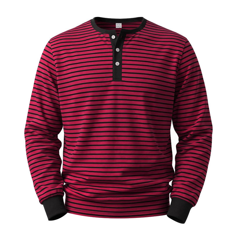 Herren Langarm-Henleyshirt aus Baumwoll-Mix mit feinen Streifen und Knopfleiste Nord Taschen