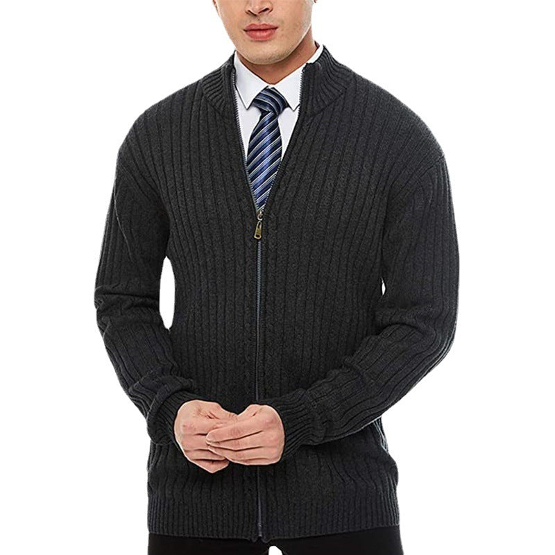 Herren Feinstrick-Cardigan mit durchgehendem Reißverschluss, Stehkragen und markanter Rippenstruktur Nord Taschen