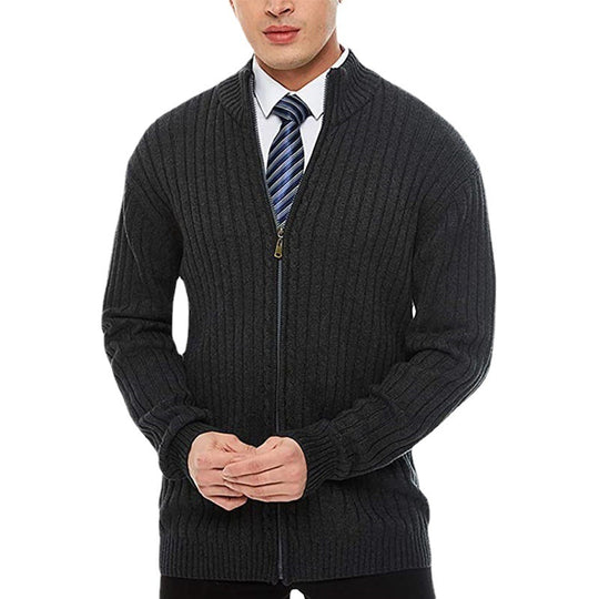 Herren Feinstrick-Cardigan mit durchgehendem Reißverschluss, Stehkragen und markanter Rippenstruktur Nord Taschen