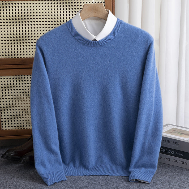 Herren Schlichter Rundhals-Feinstrickpullover kaschmirähnliche Haptik mit gerippten Abschlüssen Nord Taschen