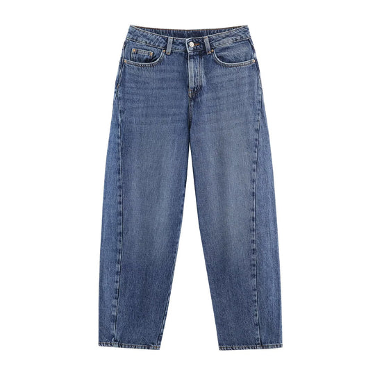 Damen Hochtaillierte weite Jeans mit geradem Bein und Cropped-Länge Nord Taschen