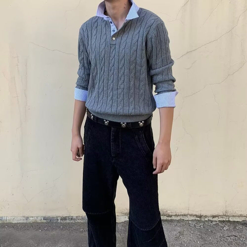 Herren Kabelstrickpullover mit Hemdkragen-Layering-Effekt Nord Taschen