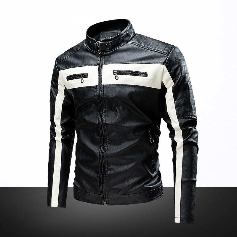 Herren Slim-Fit Bikerjacke im Retro‑Racing‑Look mit Stehkragen und gesteppter Schulterpartie Nord Taschen