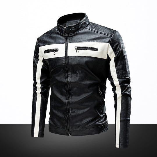Herren Slim-Fit Bikerjacke im Retro‑Racing‑Look mit Stehkragen und gesteppter Schulterpartie Nord Taschen
