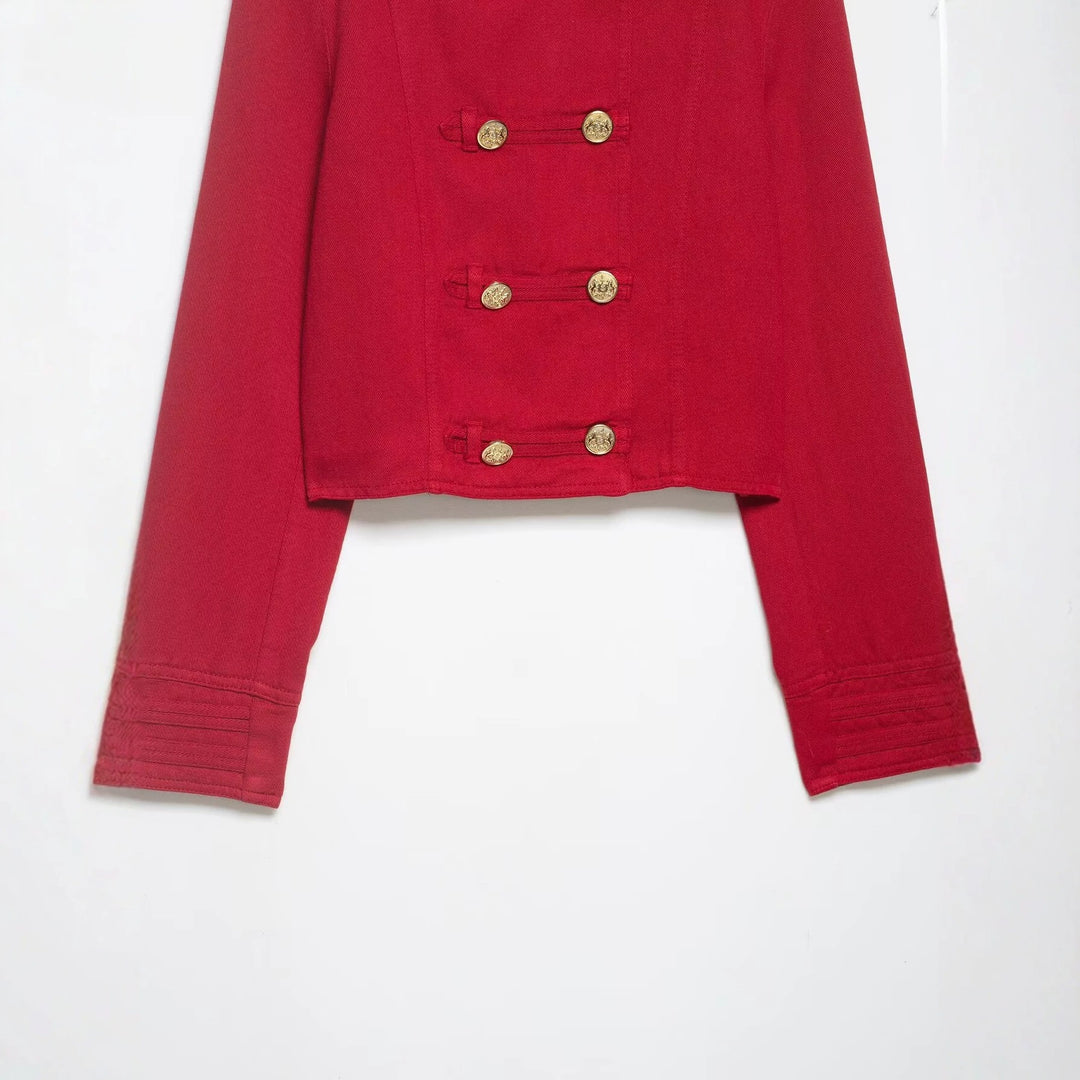 Damen Cropped Militärjacke im Matrosenstil mit goldenen Zierriegeln und Stehkragen Nord Taschen