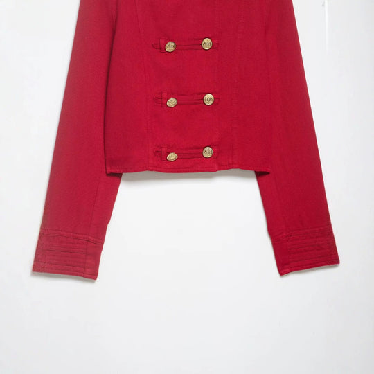 Damen Cropped Militärjacke im Matrosenstil mit goldenen Zierriegeln und Stehkragen Nord Taschen