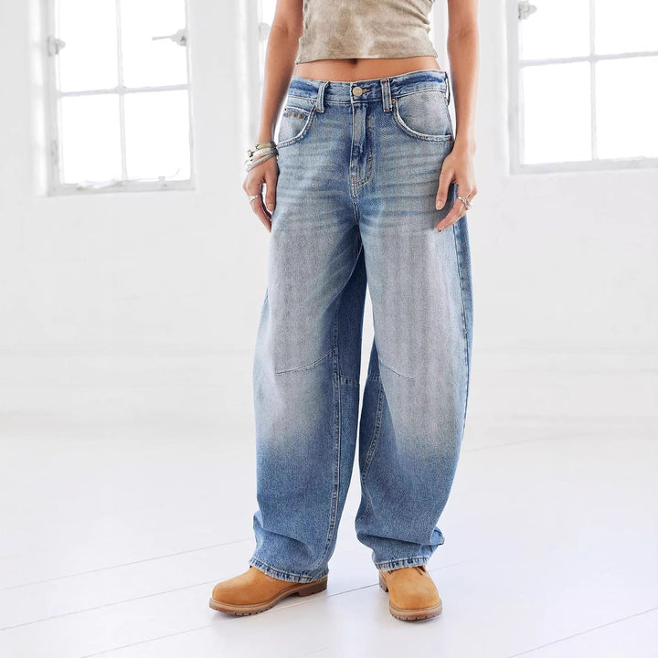 Damen weite tiefsitzende Baggy-Jeans mit Knie-Paneelen und entspannter Passform Nord Taschen