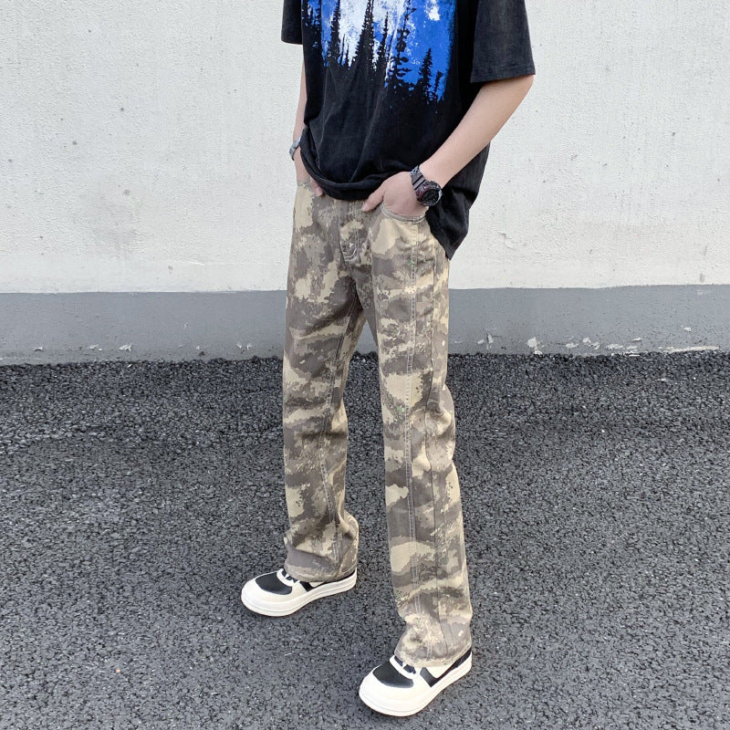 Herren Camouflage-Canvas-Cargohose im geraden Schnitt mit sichtbaren Nahtpaneelen Nord Taschen