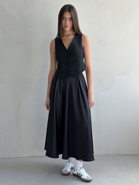 Damen Fließender Satin-Midirock mit hohem Bund und Tellerfalten Nord Taschen
