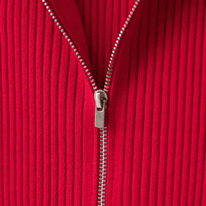 Damen Feinstrick-Poloshirt-Cardigan mit kurzem Arm und durchgehendem Reißverschluss Nord Taschen