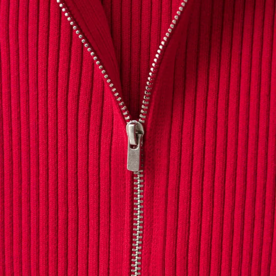 Damen Feinstrick-Poloshirt-Cardigan mit kurzem Arm und durchgehendem Reißverschluss Nord Taschen