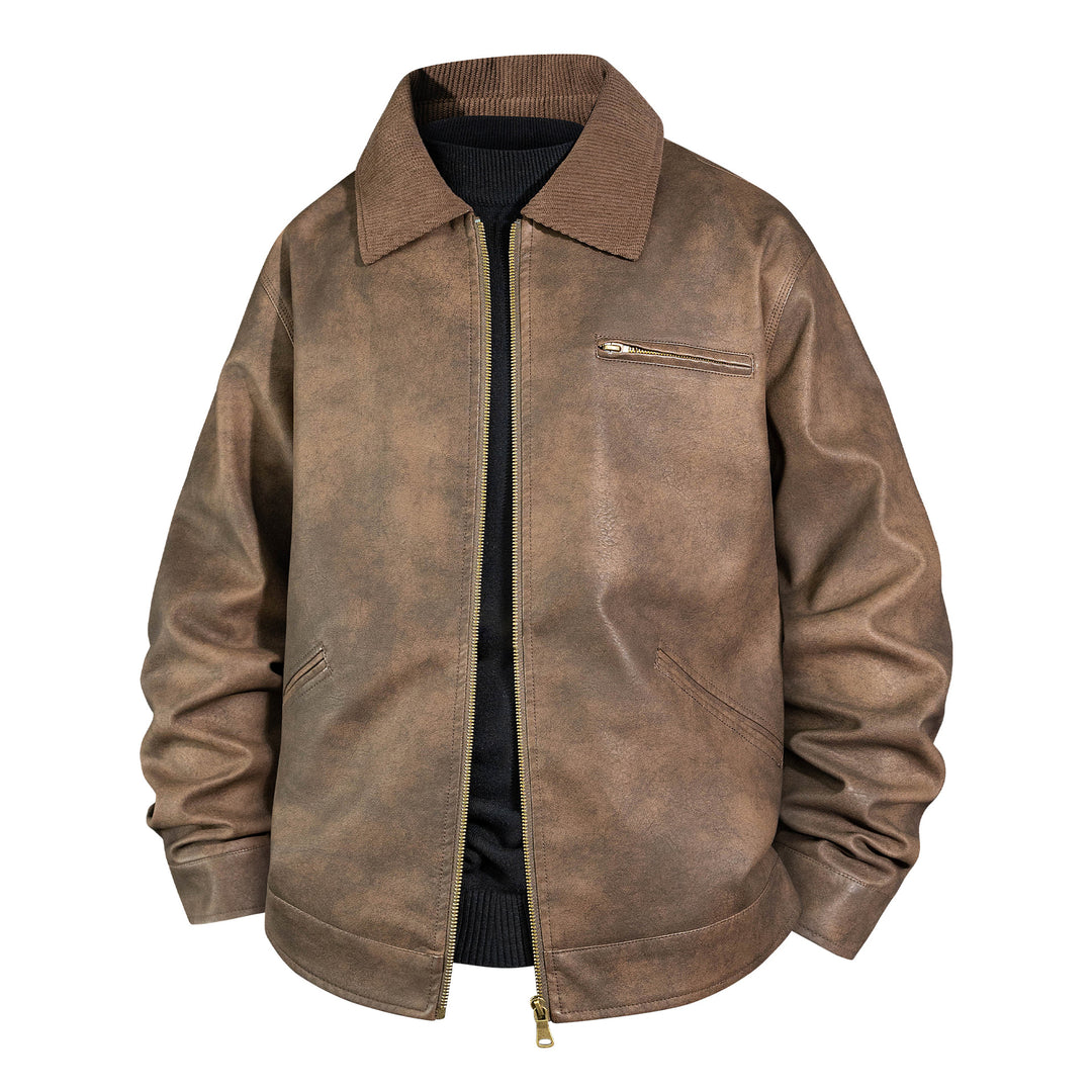Herren Vintage Lederbomberjacke mit Rippkragen Nord Taschen