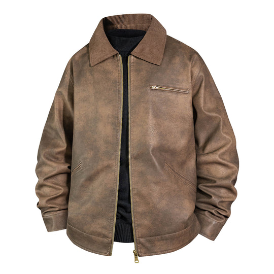 Herren Vintage Lederbomberjacke mit Rippkragen Nord Taschen