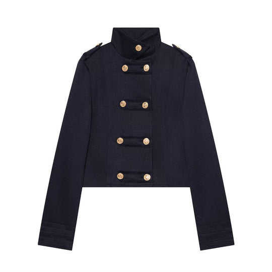 Damen Cropped Uniformjacke im Militärstil mit Stehkragen und Zierknopfleiste Nord Taschen