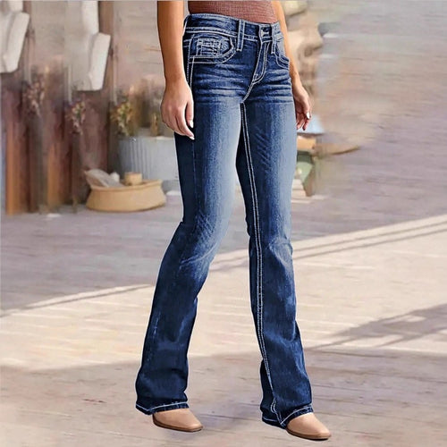 Damen Bootcut-Jeans mit kontrastierenden Ziernähten und sculptendem Stretchbund Nord Taschen