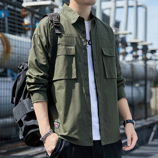 Herren Overshirt im Utility-Canvas-Look mit Brustpattentaschen und geradem Schnitt Nord Taschen