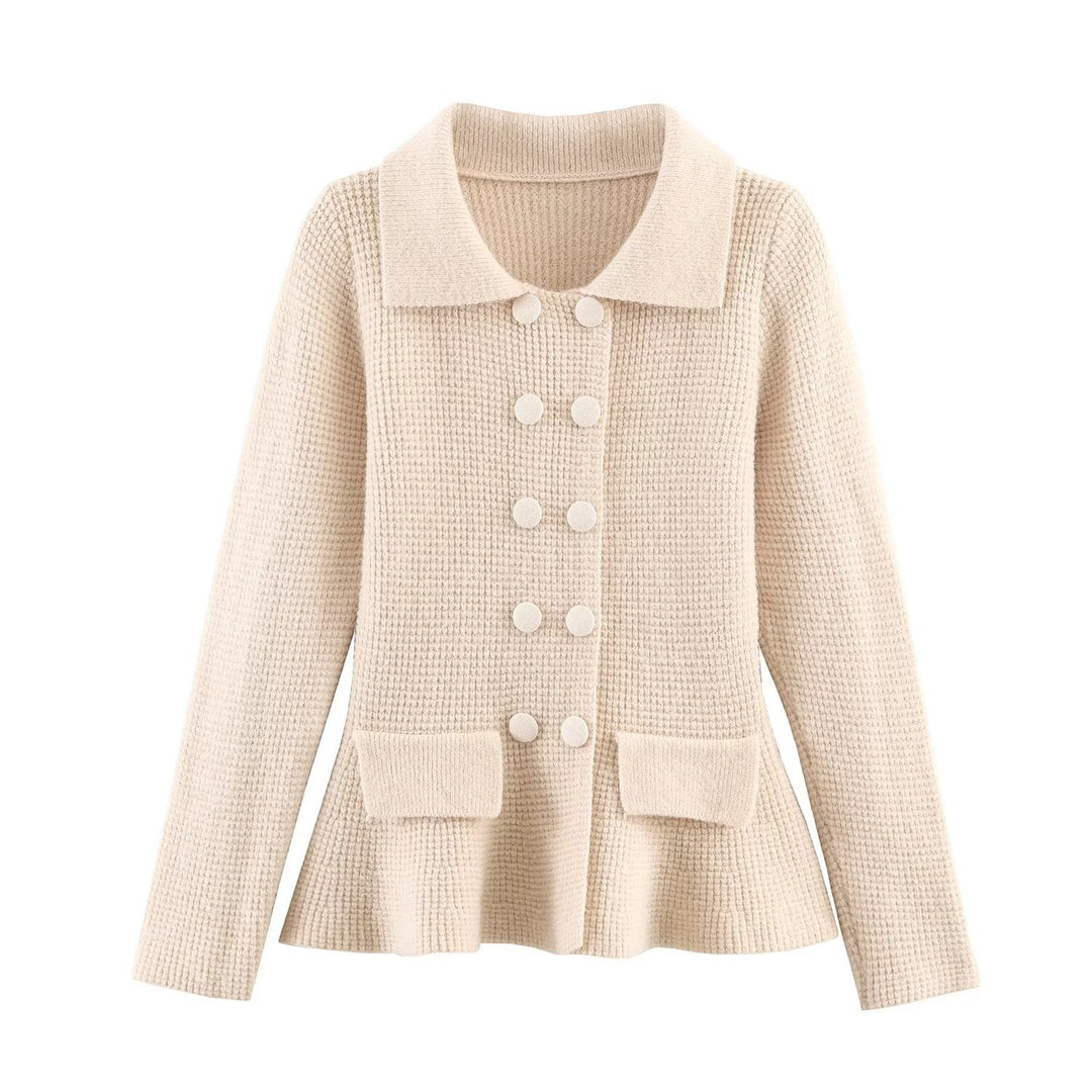 Damen Doppelreihige Bouclé-Jacke mit Schößchen, aufgesetzten Taschen und Hemdkragen Nord Taschen