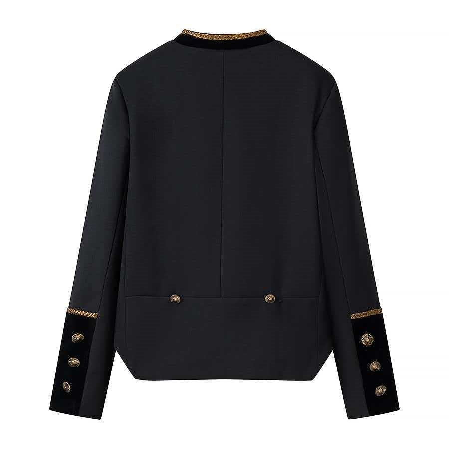 Damen Cropped-Militärjacke mit Zierkordel und Samtkragen Nord Taschen