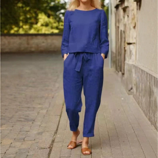 Damen Lässiges Set aus langärmligen Oberteil und elastischen Hosen Nord Taschen