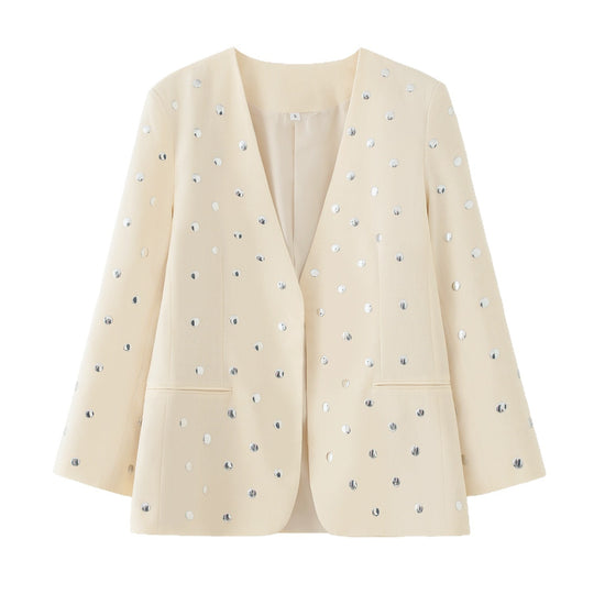 Damen Longline-Blazer mit Paillettenbesatz in Punktoptik Nord Taschen