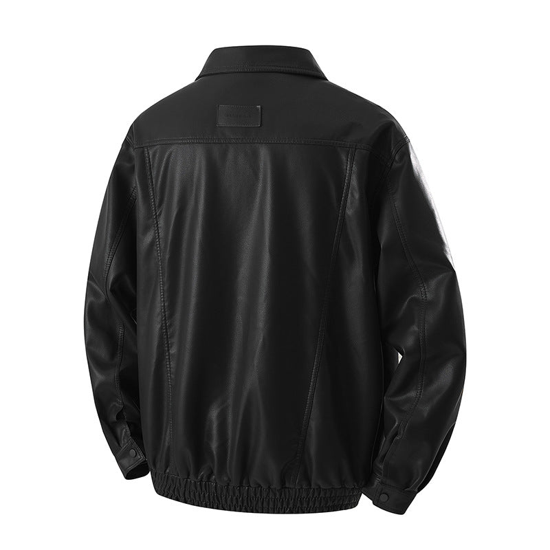 Herren Minimalistische Kunstleder-Blousonjacke mit Hemdkragen, verdecktem Reißverschluss & elastischem Saum Nord Taschen