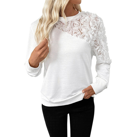 Damen Elegantes Sweatshirt mit Blumenapplikationen Nord Taschen