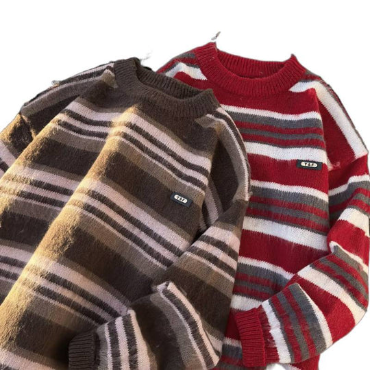 Unisex Gestreifter Oversize-Mohair‑Optik Pullover mit Rundhals und weicher Struktur Nord Taschen