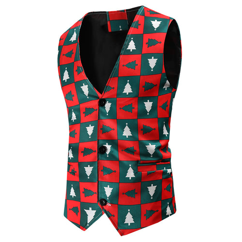 Herren Festliche Satinweste mit Weihnachtsmotiv, taillierter Schnitt und V‑Ausschnitt Nord Taschen