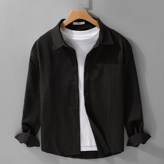 Herren Gestepptes Overshirt aus leichter Baumwollstruktur mit Druckknopfleiste Nord Taschen